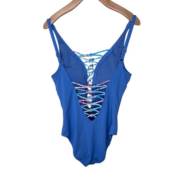 LILLY PULITZER Isle Lattice One Piece Swimsuit Style #001234 Blue Size 8 - Picture 5 of 7